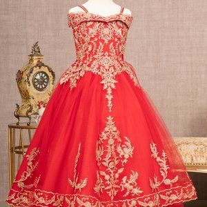 NEW LONG KIDS A-LINE OFF SHOULDER SLEEVELESS DRESS WITH LACE UP BACK GL GK100